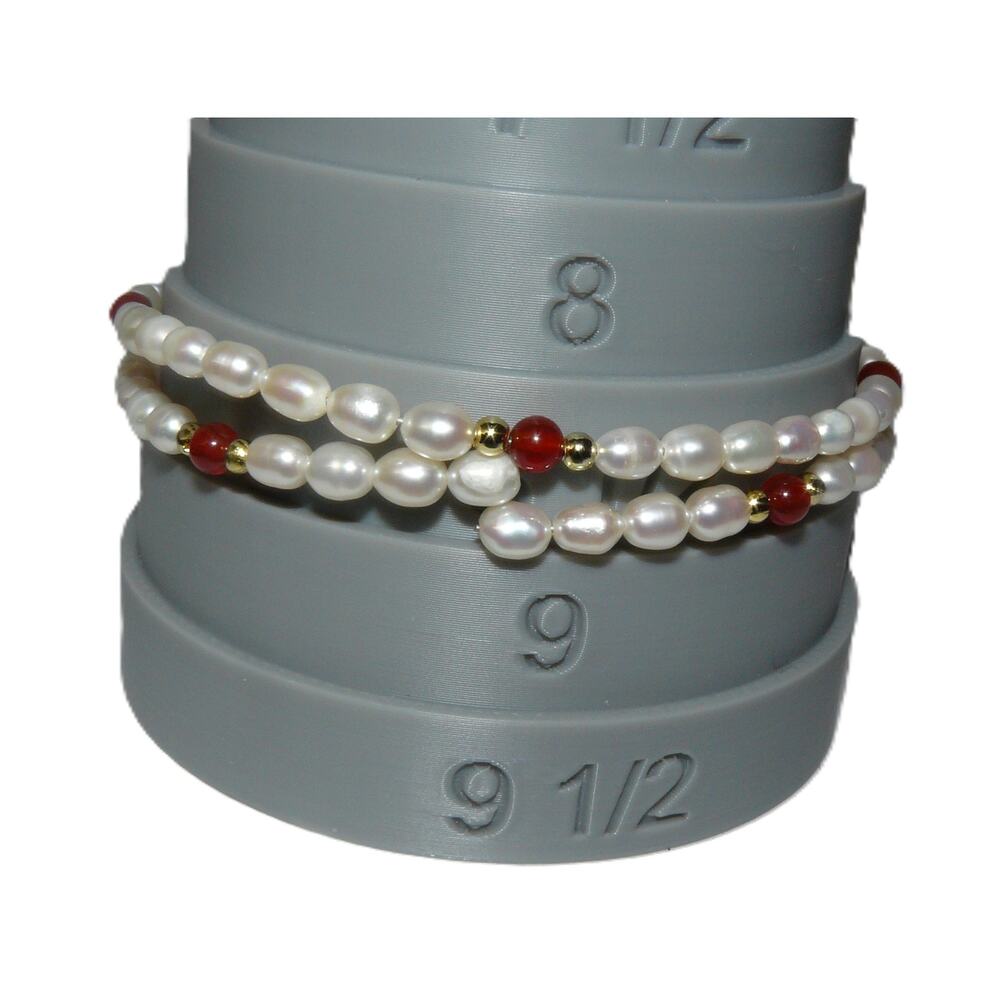 2 Freshwater Pearl Coil Wrap Bracelets Gold-Tone Red & Tiger Eye Beads - Picture 3 of 11